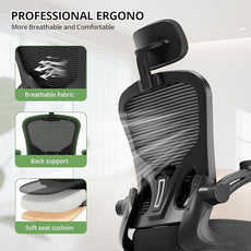 Office Chair Ergonomic Desk Chair, 330LBS Capacity, High Back Computer Chair for Long Hours Comfortable, Rolling Swivel Executive Task Chair for Home Office with Flip-up Armrests, Black