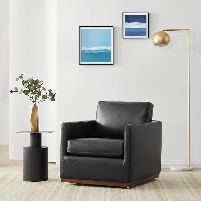 CHITA Swivel Accent Chair, Faux Leather FSC Certified Mid Century Modern Arm Chair for Living Room and Bedroom, Fully Assembled, Black