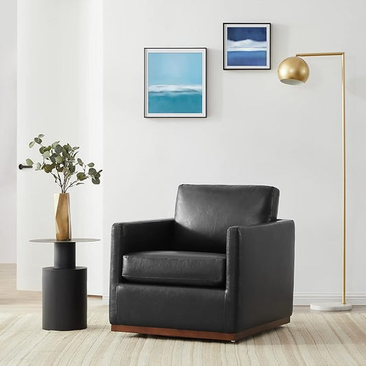 CHITA Swivel Accent Chair, Faux Leather FSC Certified Mid Century Modern Arm Chair for Living Room and Bedroom, Fully Assembled, Black