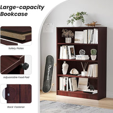 Farini 4 Shelf boockase Display Bookcase Freestanding Wooden Bookshelves for Home Office Living Room,48 Inch Height,Mahogany