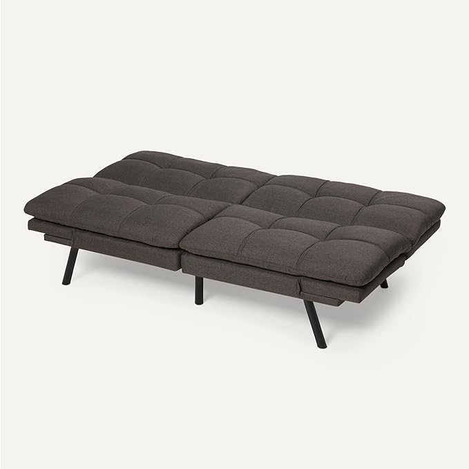 Amazon Basics Futon Sofa Bed, Convertible Memory Foam Sofa Couch Modern Loveseat Sleeper for Small Compact Living Room,Office,Apartment,Dark Grey Linen Fabric