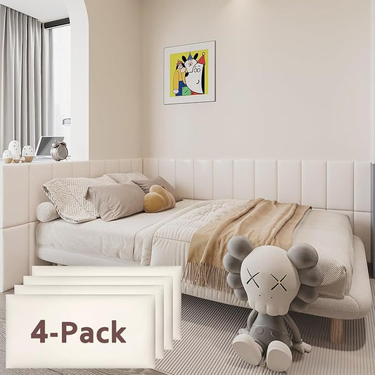 3D Anti-Collision Wall Padding for Kids Self-Adhesive 4PCS White headboard Panels for Wall Peel and Stick headboard
