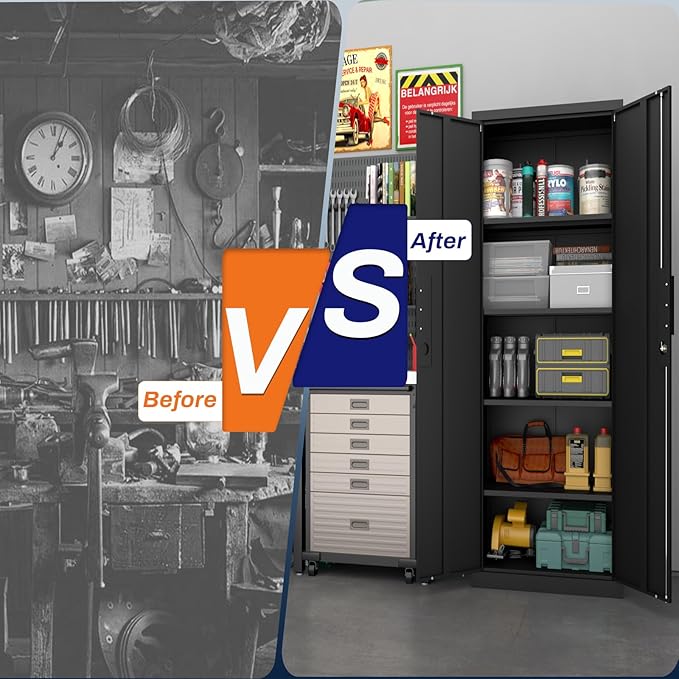 Metal Garage Storage Cabinets with Doors and Adjustable Shelves,70.8" Lockable Storage Cabinet for Home Office,Garage,School