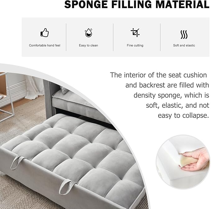 Futon Sofa Bed, 3 in 1 Sleeper Sofa Couch Bed with Armrests, Storage Pockets and 2 Pillows, Adjustable Backrest, Sofa Bed Couch for Living Room, Bedroom, Office,Reading Room(Grey)