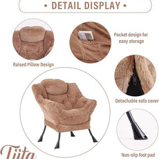 Tiita Lazy Chair with Ottoman, Modern Large Accent Lounge Chair, Leisure Sofa Armchair with Ottoman, Reading Chair with Footrest for Bedroom, Living Room, Dorm Rooms, Garden and Courtyard