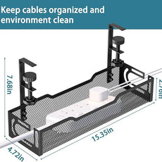 Under Desk Cable Management Tray, No Drill Mesh Desk Cable Tray, Wire Management Tray Cable Management Rack, Wire Organizer and Cable Management Box (Black)