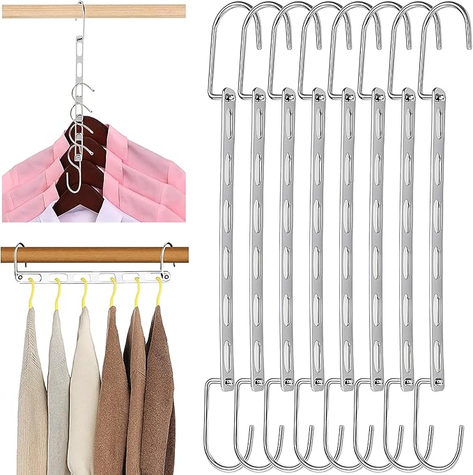 8 Pack Space Saving Metal Collapsible Hangers for Heavy Clothes, Closet Space Savers Metal Hanger Organizer for Dorm, Room Essentials Storage