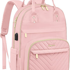 Laptop Backpack for Women Work Bag - 15.6 inch Travel Backpack with USB Charger Business Computer Backpacks for Office College Back pack for Teacher Casual Waterproof Bookbag for Nurses Pink