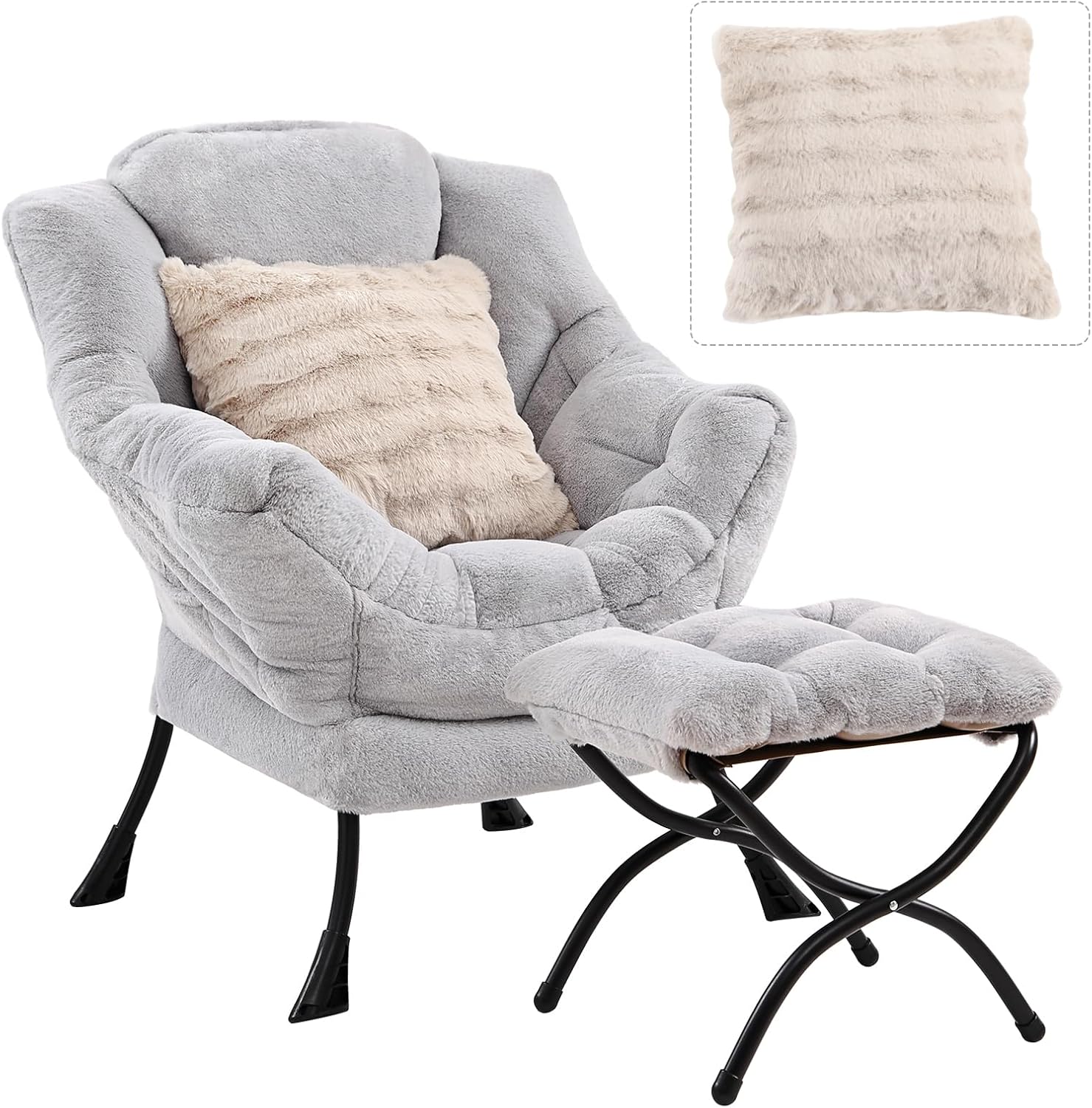 Lazy Chair with Ottoman, Large Pink Accent Chair with Ottoman and FA Throw Pillow, Comfy Plush Reading Chair for Living Room Bedroom Dorm Room Office Apartment Relaxing Use Dormly