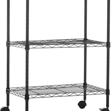 Amazon Basics 3-Shelf Adjustable, Heavy Duty Storage Shelving Unit on 2'' PP Plastic Wheel Casters, Metal Organizer Wire Rack, 23.2
