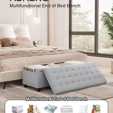 Velvet Storage Ottoman Bench, End of Bed Bench with Legs, Large Entryway Bench, Foot Rest Stool, Tea Table for Bedroom, Living Room, Loads 770 lb, 15.7