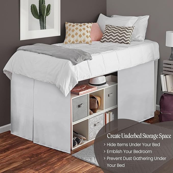 600TC -Dorm Bed Skirt - Split Corner Tailored Dorm Sized Bed Skirt - Dorm Room Essentials - Dorm Bed Skirt 100% Egyptian Cotton - Dorm Décor Bed Skirt Twin XL - 48" Drop (Silver Grey, Solid)