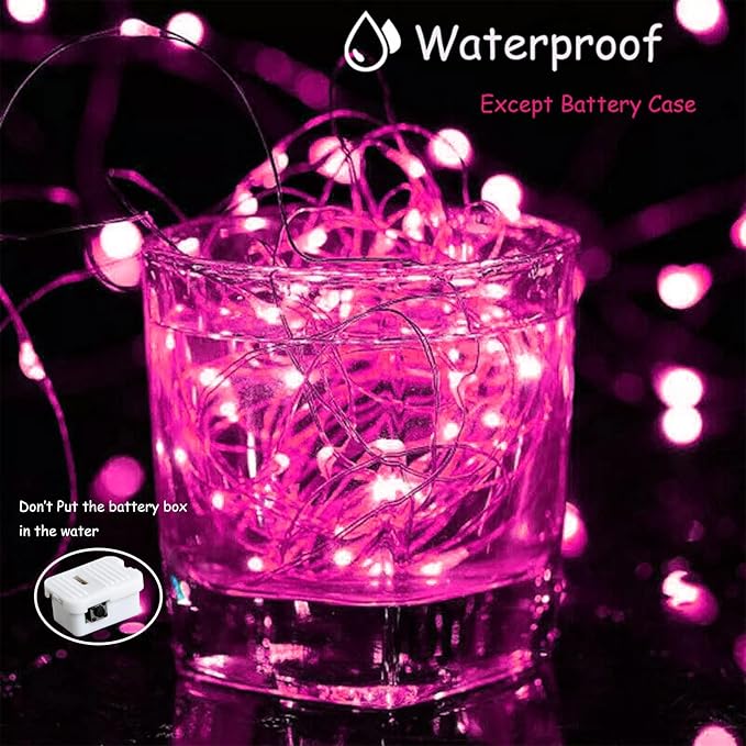ZGWJ Fairy Lights Battery Operated, 50 Pack Twinkle String Lights 20 LED 7FT 3 Lighting Modes for Bedroom Decor, Easter, Halloween, Christmas, Party Indoor and Outdoor Decoration Pink
