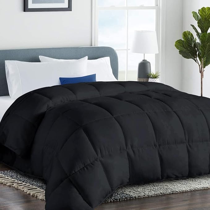 COHOME Quilted Twin XL Size Comforter - All-Season Down Alternative Duvet Insert - Luxury Hotel Soft Breathable Winter Warm Black Comforter with Anti-Clump Tech & 8 Tabs- Reversible（68"x92"）