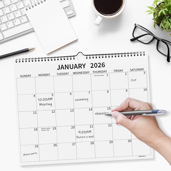 Wall Calendar 2026, 2026 Calendar January 2026 to December 2026, 14"×11" Hanging Calendar for Home Office School Planning (Simple, Horizontal)