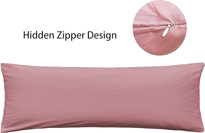 iMaylex Soft 100% Egyptian Cotton Zipper Pillow Case, Cozy and Lightweight Pillowcase, Easy Care, Lotus Pink, Body, 20'' x 48''