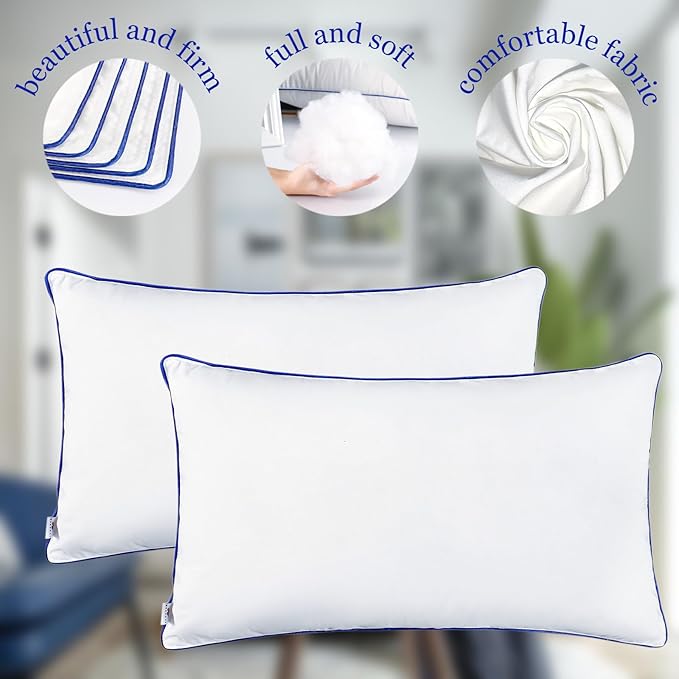 12x20 Pillow Insert Set of 2, Christmas Decorative Lumbar Pillow Inserts, Hypoallergenic Soft Machine Washable Throw Pillows for Couch, for Bed,White