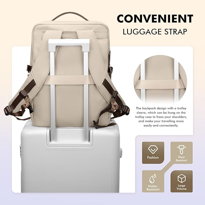 Stylish Laptop Backpack for Women Airline Approved Perfect for Work College and Travel Multi-Functional Casual Daypack Fits 17.3 Inch Notebook (Apricot)