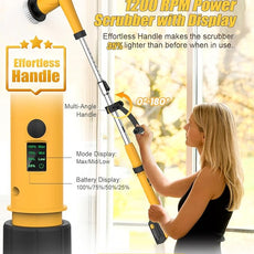 Qimedo Electric Spin Scrubber Extra Large Brush Q3,6000 mAh Best Battery Power Scrubber for Cleaning,1200RPM Shower Cordless Cleaning Brush with 8 Brushes for Bath/Tub/Tile/Floor (Smart Display)