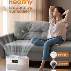 Reuseable Wick Evaporative Humidifier for Bedroom Quiet Healthy Baby Humidifier, No White Dust, Evaporative Humidifier Large Room 800ml/h 3 Speeds, 2