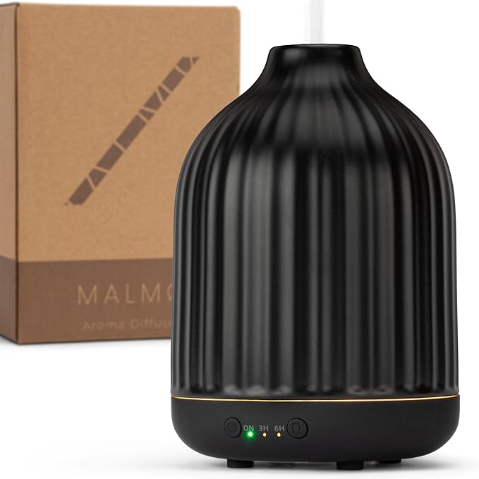 MALMØ Ceramic Diffuser (250ml) - Essential Oil Diffuser Black - Aromatherapy Diffuser - Non Toxic Oil Diffuser for Home