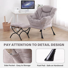 Tiita Modern Lazy Chair with Ottoman, Large Accent Armchair, Leisure Sofa Armchair with Footrest for Bedroom, Living Room, and Dorm Rooms