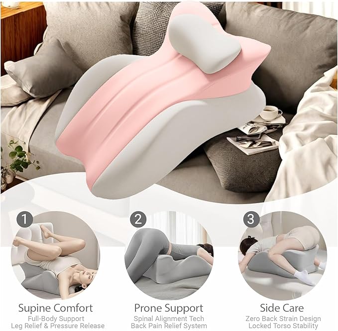 Double-use Pillow Memory Foam Ergonomic Wedge Pillow and Reading Pillow– Support for Butt Cushion Neck, Back & Legs – Ideal for Sleeping, Reading, Removable Washable Cover