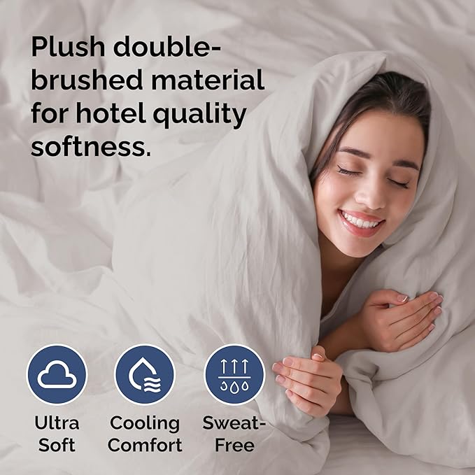 Duvet Cover King Size Set - Extra Soft King Size Duvet Cover 104 x 90 with 2 Pillow Shams - Hotel Luxury Easy Care and Fade Free w/Zipper Closures & Ties - Comfy Breathable Bedding Set (Light Grey)