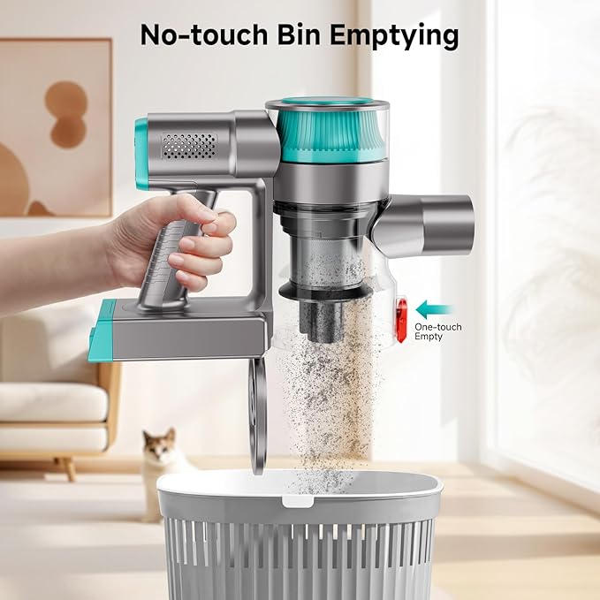 Cordless Vacuum Cleaner, Powerful Stick Vacuum Cleaner for Home with Rechargeable Battery, 6-in-1 Lightweight Handheld Vacuum, 45 Mins Runtime for Hardfloor & Carpets Pet Hair (Green)