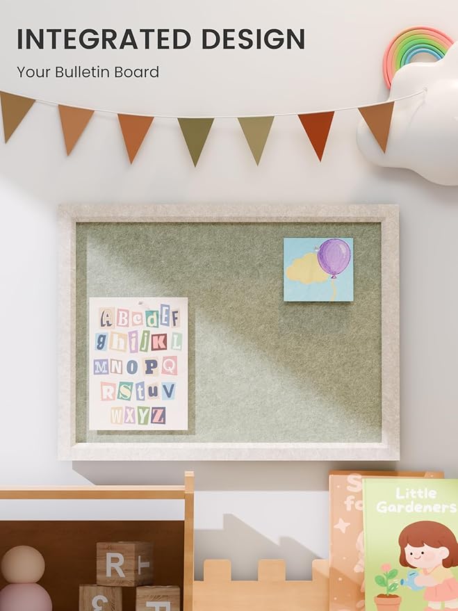 Felt Cork Board Alternative, Felt Bulletin Board 16" x 12" Oatmeal Frame with 8 Adhesive Tabs, Pin Board for Home Office, Classroom, Entryway, Kitchen Wall Decor—Sage