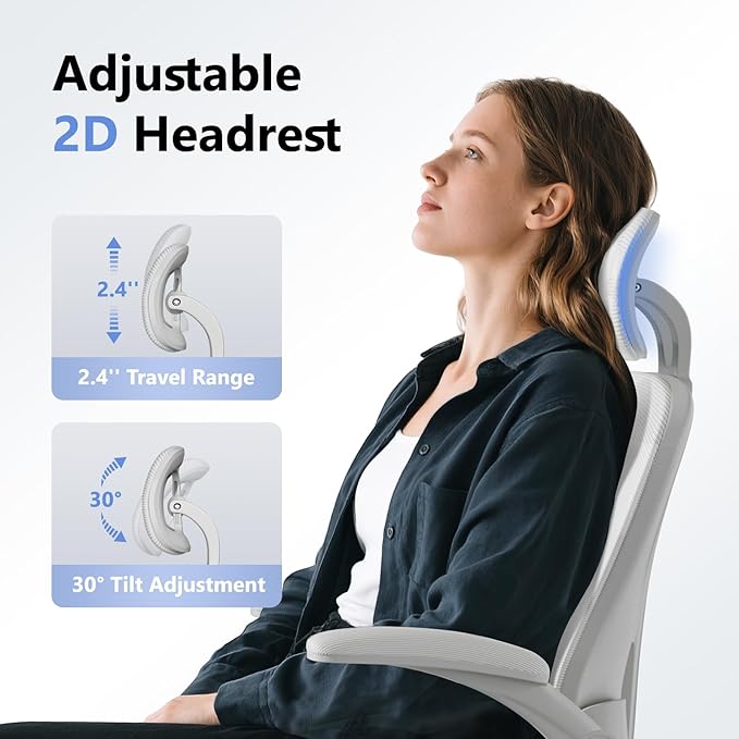 Ergonomic Office Chair M903, Computer Desk Chair with Wheels, High Back Mesh Office Chair with Adjustable Lumbar Support, Headrest, Flip-Up Armrests, All-Grey