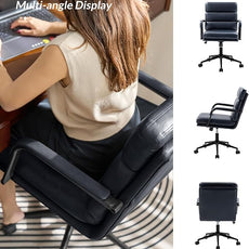 HULALA HOME Modern Faux Leather Home Office Chair with Tilt Lock & Metal Base, Desk Chair with Wheels & Padded Cushion, 360° Swivel Wide Seat Computer Task Chair, Navy
