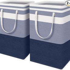 HomeHacks 2-Pack Large Laundry Basket, Waterproof, Freestanding Laundry Hamper, Collapsible Tall Clothes Hamper with Extended Handles for Clothes Toys in the Dorm and Family (Blue, 88L)