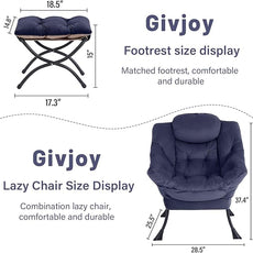 Cozy Lazy Chair and Ottoman, Large Contemporary Accent Lounge Chair Set, Leisure Upholstered Reading Armchair for Bedroom, Living Room, Dorm Rooms, Office