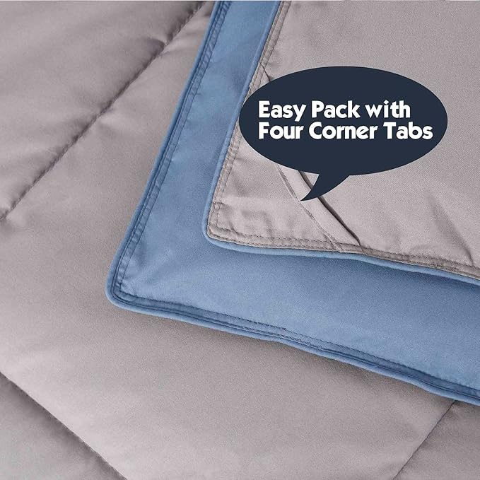 HIG 3pc Dusty Blue Queen Size Comforter Set - All Season Reversible Down Alternative Comforter with Sham - Quilted Duvet Insert with Corner Tabs - Box Stitched Blanket - Breathable, Soft, Fluffy