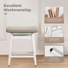 MAISON ARTS Beige Counter Height Bar Stool for Kitchen Counter Solid Wood Legs with Faux Leather Saddle Seat Farmhouse Barstools for 34