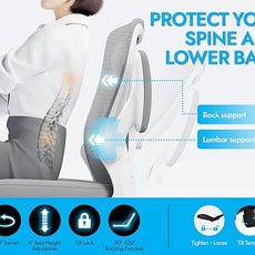 Ergonomic Office Chair - X-Shaped Computer Desk Chairs Comfy, Mesh High-Back Gaming Chair with Adjustable Lumbar Support, Executive Task Chair for Adults, Comfortable for Long Hours (White Grey)