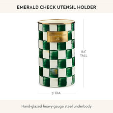 MACKENZIE-CHILDS Enamel Utensil Holder, Kitchen Utensil Holder for Countertop, Green-and-White Emerald Check