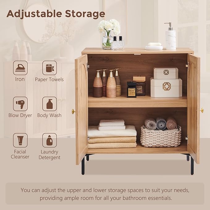Bathroom Cabinet with Storage, 92.63" W Fluted Arched Free Standing Floor Cabinet w/Adjustable Shelves, Modern Sideboard Cabinet for Bathroom, Kitchen, Living Room, Entryway, Natural