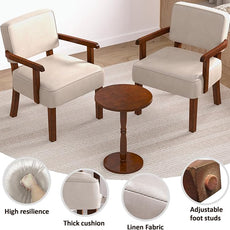 Accent Chair Set of 2 with Table, PU Leather Chair for Living Room Oversized Armchair with Soft Seat and Armrests for Bedroom Dinning Reading Waiting Room (Leather Beige)