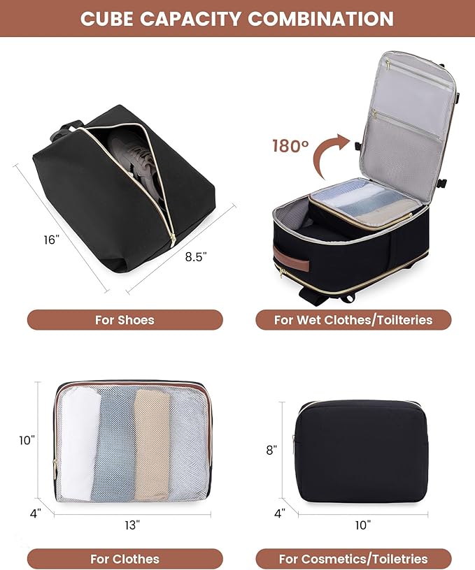 LOVEVOOK Large Travel Backpack for Women, TSA Carry on Backpack for Airplanes, 50L Personal Item Travel Bag for Women fits 17" Laptop,Waterproof Carry on Bag Airplane Approved with 3 Packing Cubes