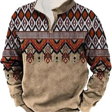 Western Sweatshirts for Men Aztec Cowboy Vintage Graphic Fleece Hoodie Mens Quarter Zip Pullover Country Jacket