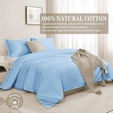 100-Percent Cotton Duvet Cover Set, Hidden Zipper Closure, Ultra Soft, Easy Care and Durable, Simple Bedding Style, Queen, Light Sky Blue (Comforter Not Included)