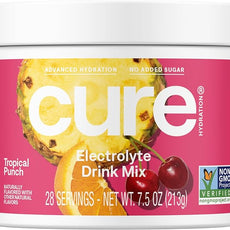 Cure Hydration | Plant-Based Electrolyte Drink Mix | No Added Sugar | Dehydration Relief Powder Made with Coconut Water | Non-GMO | Vegan | 28 Servings Jar - Tropical Punch