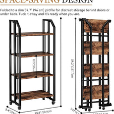 No Assembly Double-Sided Folding Bookshelf for Living Room, 4 Tier Collapsible Book Shelf for Home Office, Portable Bookcase Storage Organizer