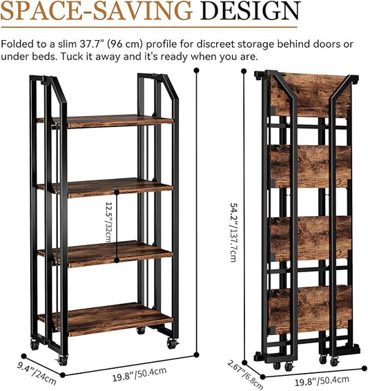 No Assembly Double-Sided Folding Bookshelf for Living Room, 4 Tier Collapsible Book Shelf for Home Office, Portable Bookcase Storage Organizer