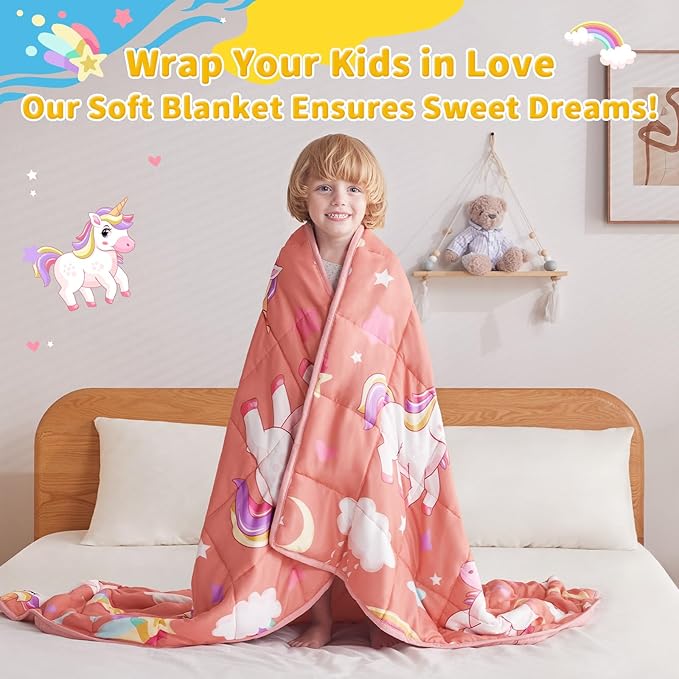 anfie Weighted Blanket Kids (40"x60" 5lbs), Weighted Blanket Cooling Blanket for Sleeping,Throw Size Breathable Blanket with Premium Glass Bead(Red Unicorn)