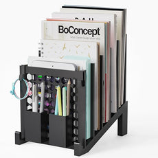 File Organizer for Desk with Storage Box & Hook, Inclined Desk File Organizer with 5-Section Vertical File Holder suitable for Home Office Document Organization（Black）