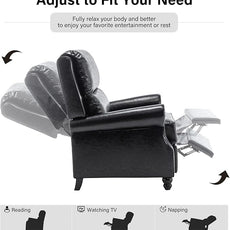Faux Leather Recliner Chair, Modern Pushback Armchair with Adjustable Backrest & Footrest for Bedroom, Living Room, Black, Set of 1