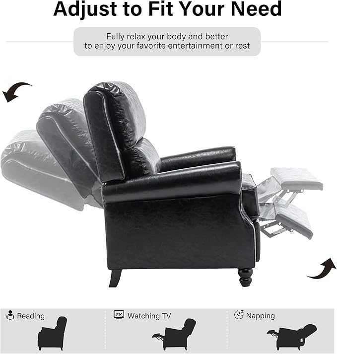 Faux Leather Recliner Chair, Modern Pushback Armchair with Adjustable Backrest & Footrest for Bedroom, Living Room (Black, Set of 2)